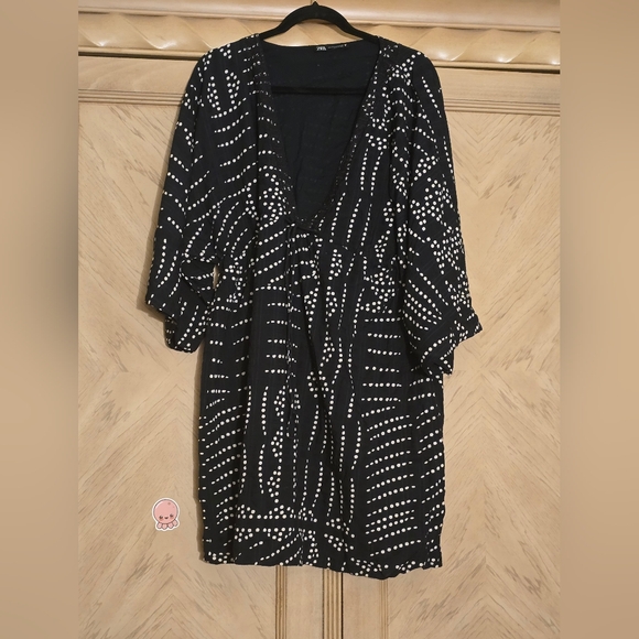 Zara Printed Mini Tunic Dress. Black and white polka dots. Size XXL. - Picture 8 of 16